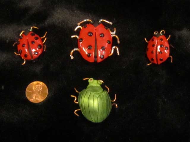 Iridescent Scarab Beetles and Lady Bugs Pins