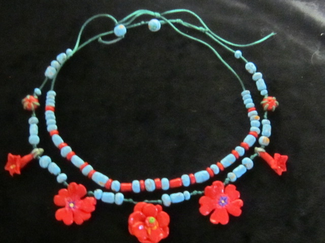 Southwest Necklaces - Turquoise ane Red Beads and Wildflower