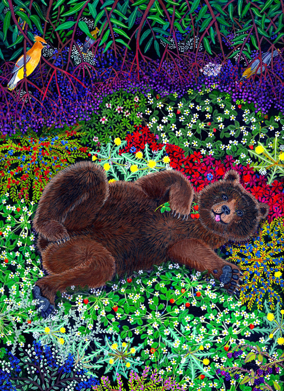 Hungry Bear With Berries - A Painting By Joy Fisher Hein
